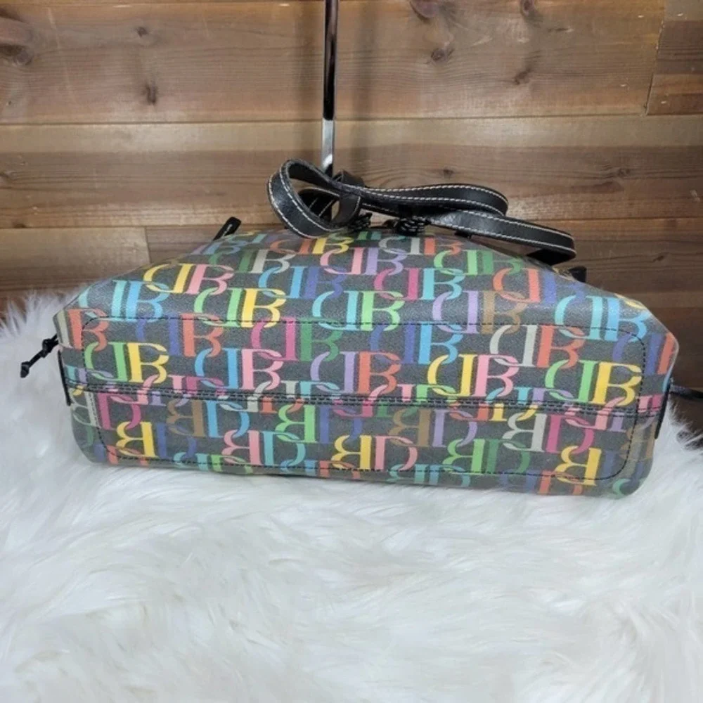 Vintage Dooney & Bourke Black Rainbow Zip Tassel Tote